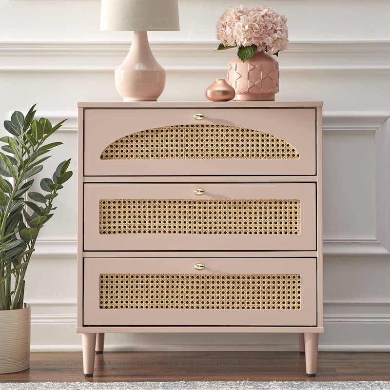 Lifestorey Taylor 3-Drawer Chest with Natural Cane - Elegant Pink