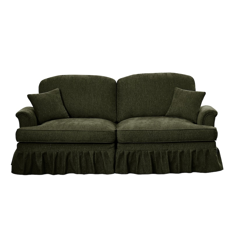 Mid-Century 2-Seat Sofa Couch with Flared Arms & Removable Ruffled Skirts, Retro Chenille Upholstered Loveseat for Living Room
