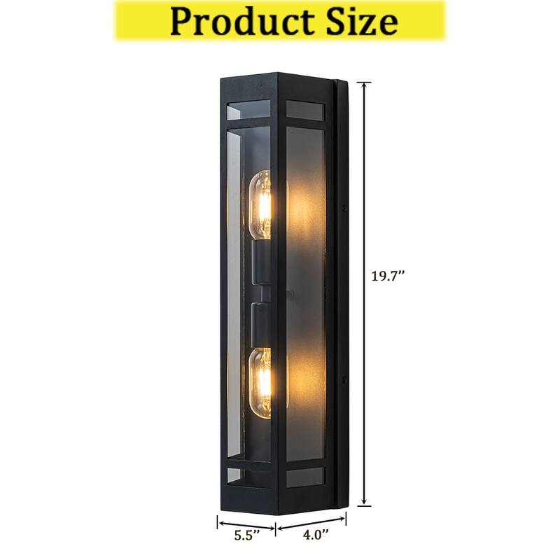 CraftHome H20" Modern Black Outdoor Wall Light with Dusk-to-Dawn Sensor and Clear Tempered Glass t Door Garage Lighting Fixture