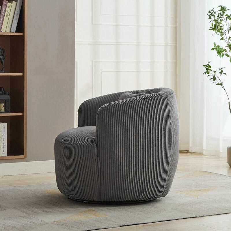 34.25" Wide Upholstered Corduroy 360° Swivel Barrel Soft Accent Chair with Pillow