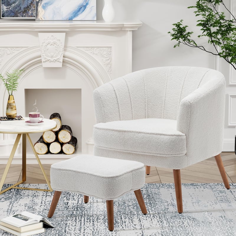Andeworld Accent Chair with Ottoman, Upholstered Modern Single Sofa Side Chair,Comfy Barrel Club Living Room Armchair