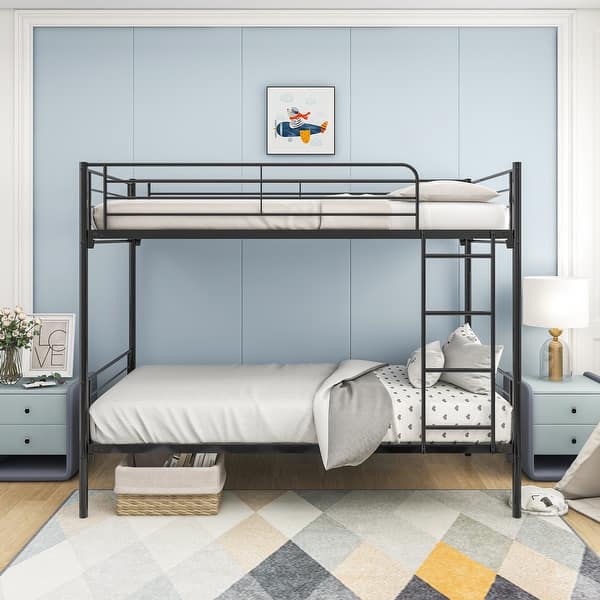 slide 2 of 11, Twin Over Twin Metal Bunk Bed with Ladder and Under,Bed Storage, Reinforced Frame