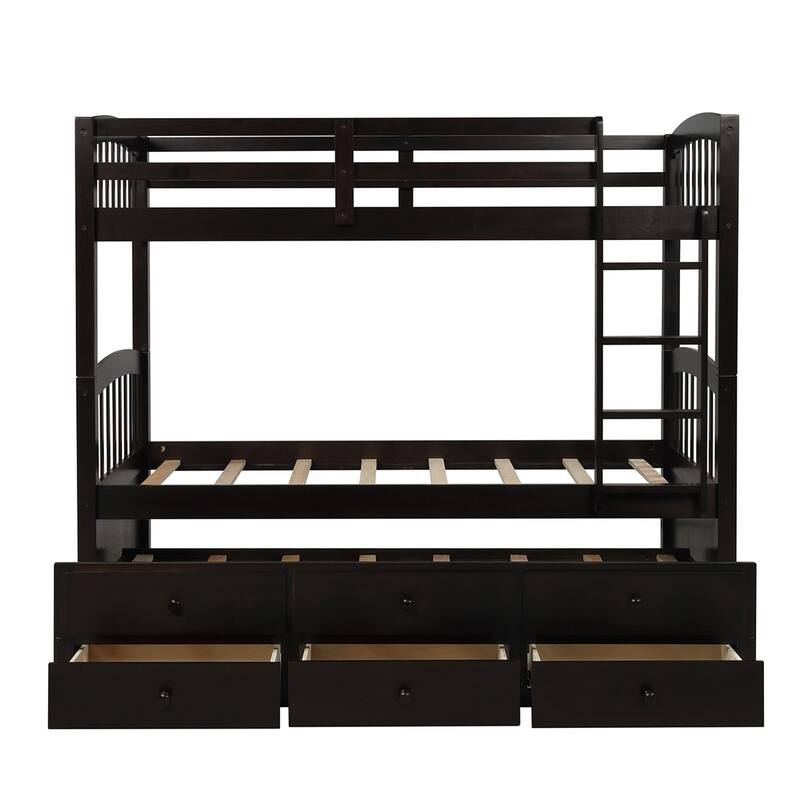 Merax Twin over Twin Bunk Bed with Trundle and 3 Drawers