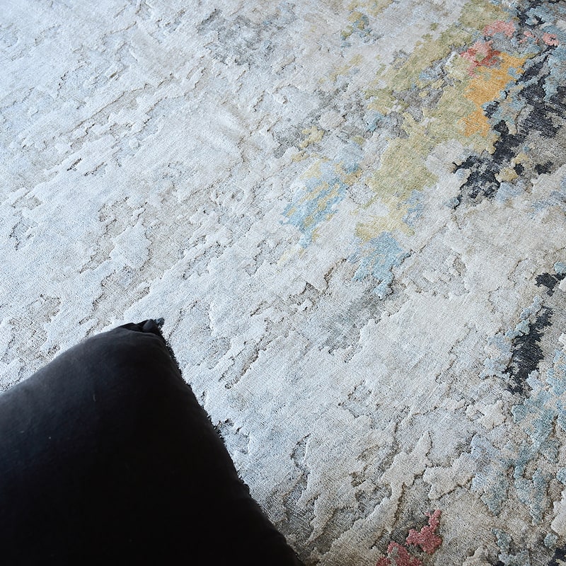 EXQUISITE RUGS Floor Art Hand-knotted Bamboo Silk Silver/Grey/Coffee Area Rug.