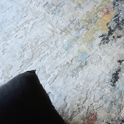 EXQUISITE RUGS Floor Art Hand-knotted Bamboo Silk Silver/Grey/Coffee Area Rug.