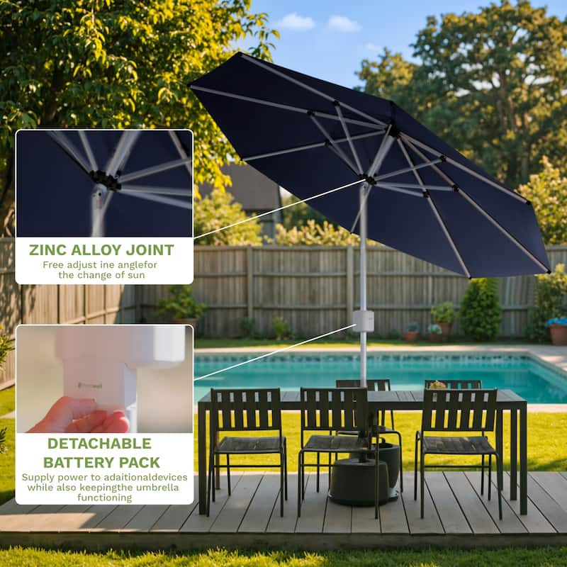 Patiowell 9FT Outdoor Electric Patio Umbrella With Base,Outdoor Table Umbrella,Yard Umbrella,One-click Start And Crank