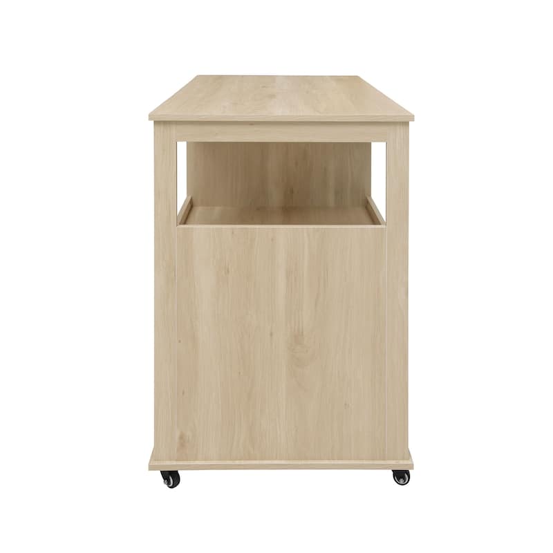 Kitchen Island Cart on Lockable Wheels, Mobile Island Table with Fluted Drawer, Wine Rack & Adjustable Shelves