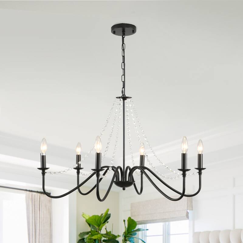 6-Light Dimmable Classic/Traditional Farmhouse Candle Style Chandelier - N/A - Black