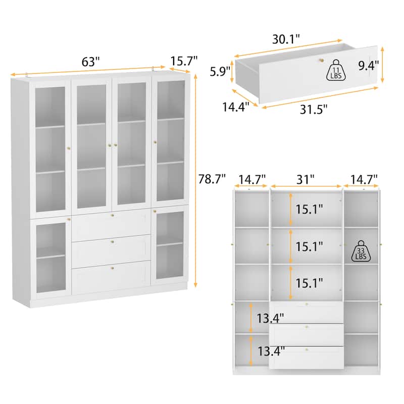 78.7" Tall Kitchen Pantry Cabinet with 3 Drawers, 6 Doors & Shelves - 78.7"H