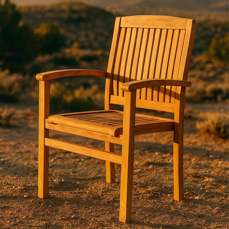 Sunnydaze Teak Wood Stackable Outdoor Patio Dining Chair