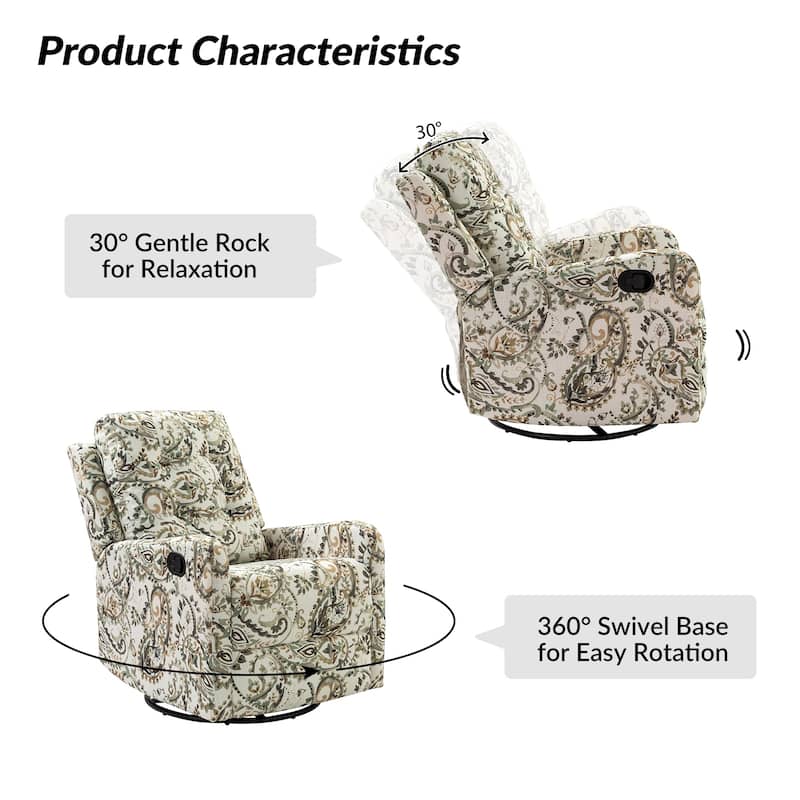 Arlette Floral Manual Swivel Recliner with Tufted Back Set of 2