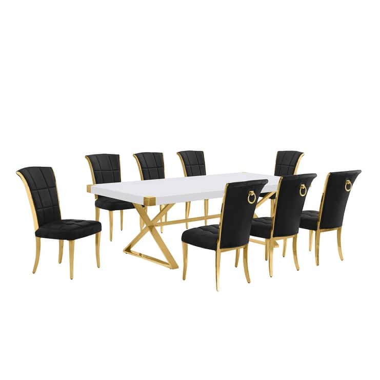 Best Quality Furniture D442/3-SC320-7 Dining Set with 94" White Lacquer Wood Top