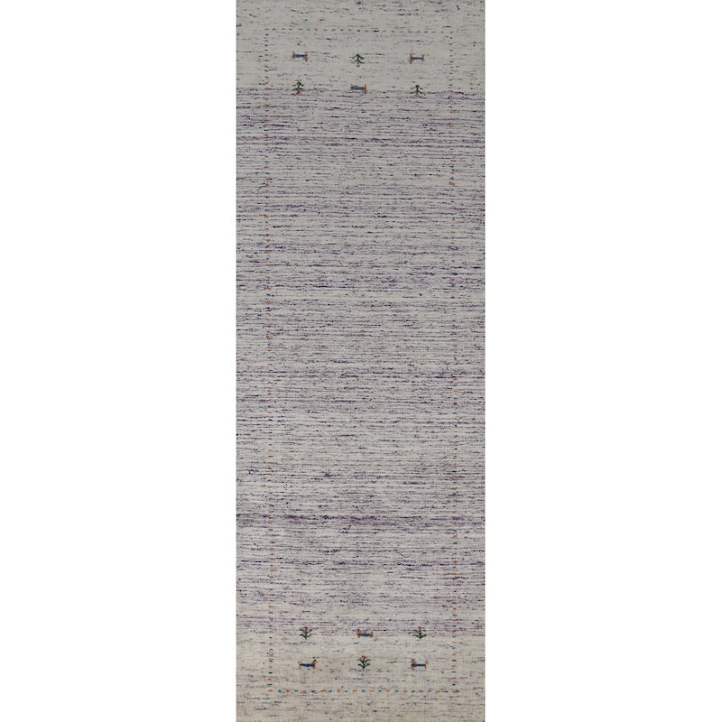 Purple Tribal Gabbeh Indian Runner Rug Hand-Knotted Wool Carpet - 2'4" x 9'6"