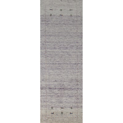 Purple Tribal Gabbeh Indian Runner Rug Hand-Knotted Wool Carpet - 2'4" x 9'6"