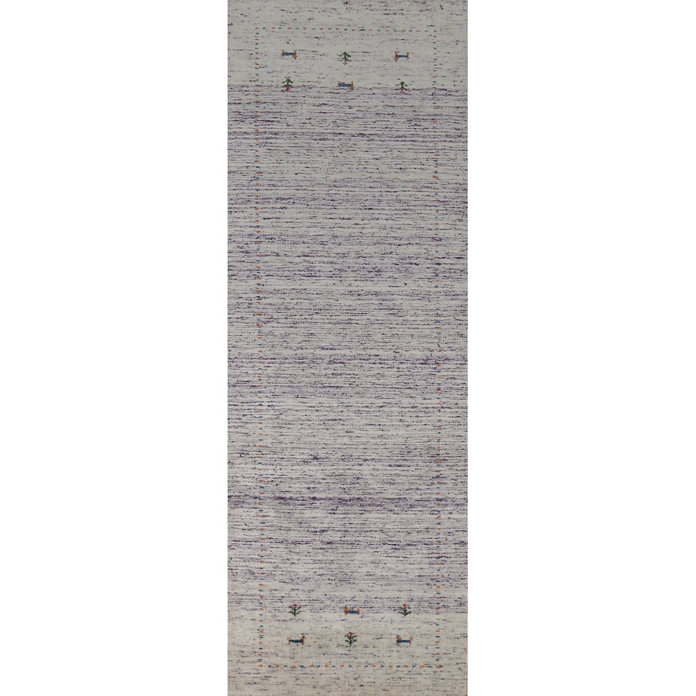 Purple Tribal Gabbeh Indian Runner Rug Hand-Knotted Wool Carpet - 2'4" x 9'6"