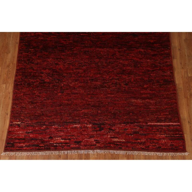 Hand Knotted Oriental 100% Wool Carpet Modern All-Over Red Moroccan Area Rug - 9' 9'' X 6' 9''