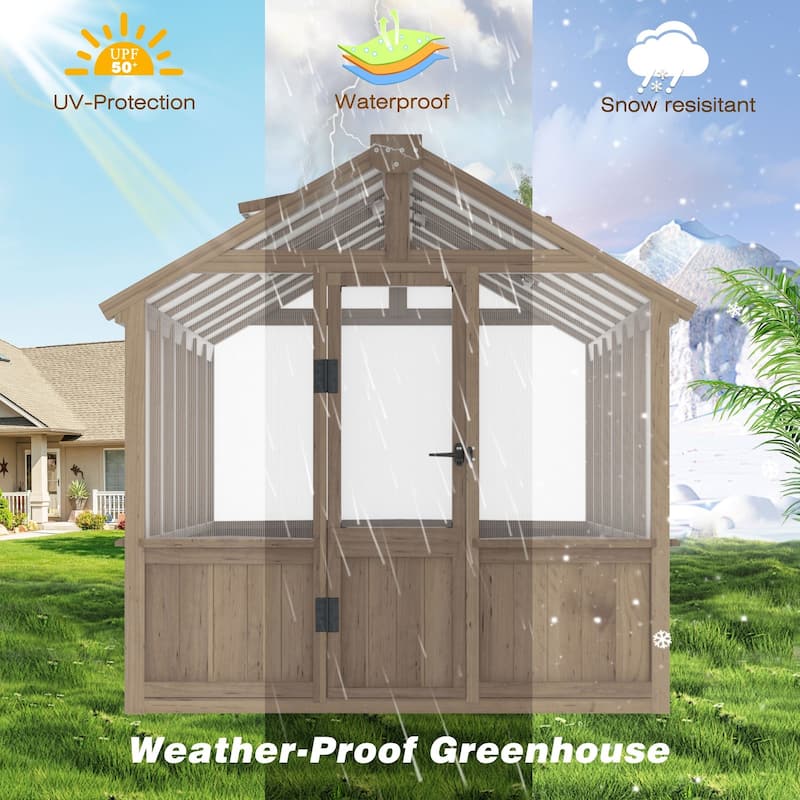 VEIKOUS Walk-in Wooden Greenhouse for Outside, Garden and Backyard, Light Mocha Brown