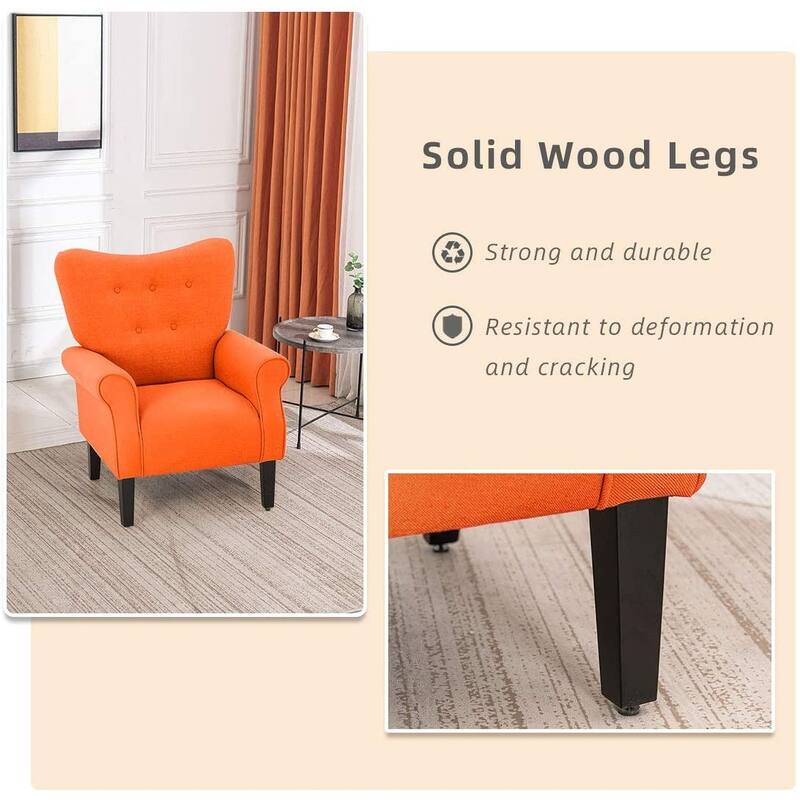 Erommy Wing back Arm Chair, Upholstered Fabric High Back Chair with Wood Legs