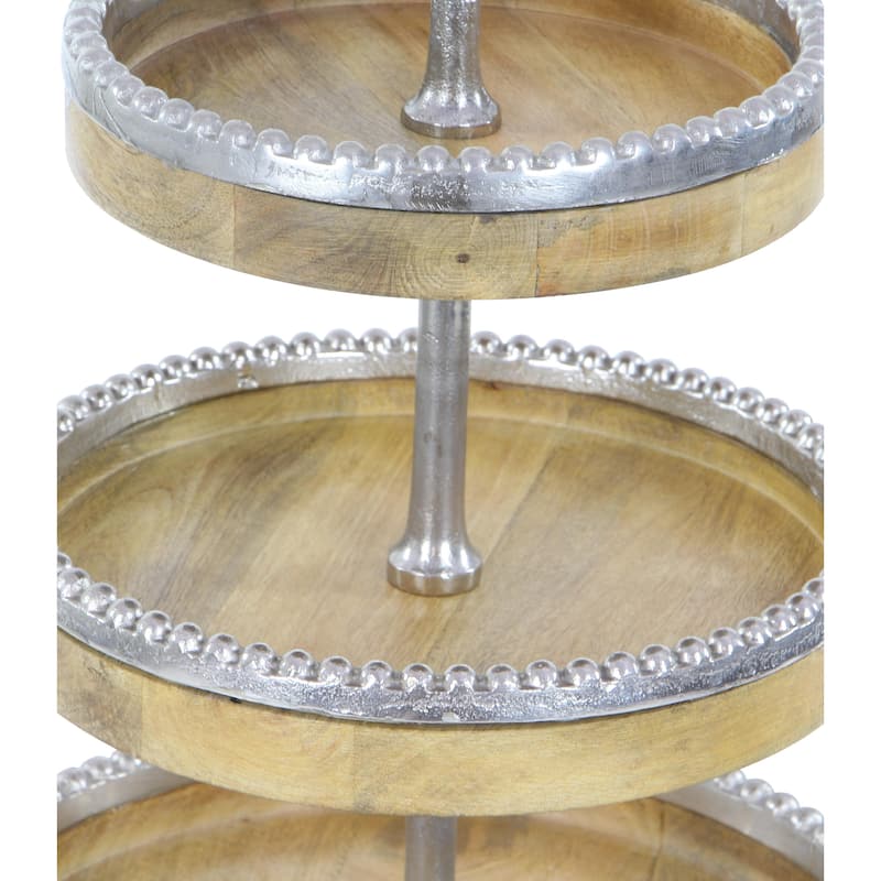 Mango Wood 3 Level Tiered Server with Silver Accents - Brown - Roche River Decor