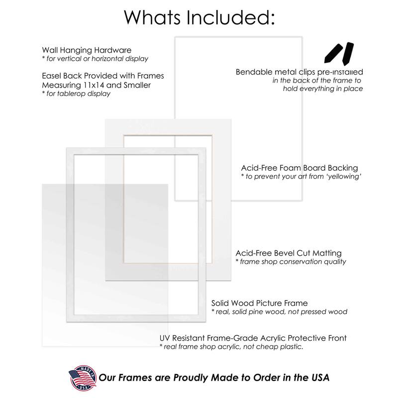 12x14 Frame with Mat - White 14x16 Frame Wood Made to Display Print or Poster Measuring 12 x 14 Inches with White Photo Mat
