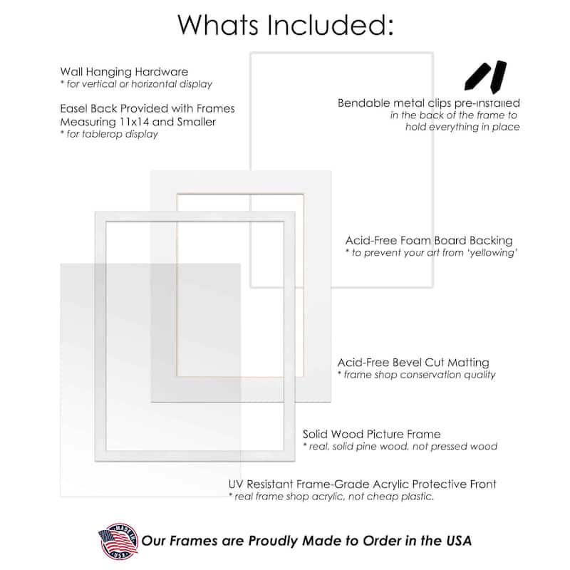 6x9 Frame with Mat - White 8x11 Frame Wood Made to Display Print or Poster Measuring 6 x 9 Inches with White Photo Mat