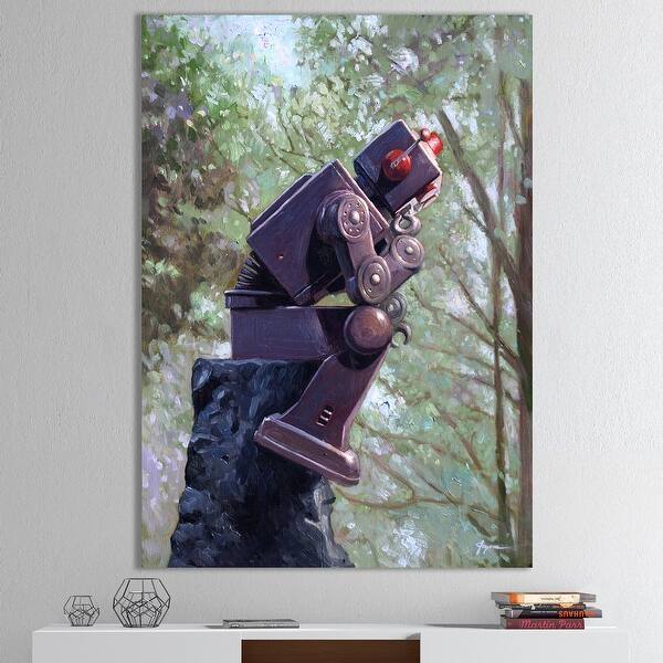 Designart 'Robot Thinking In The Woods' Modern ...