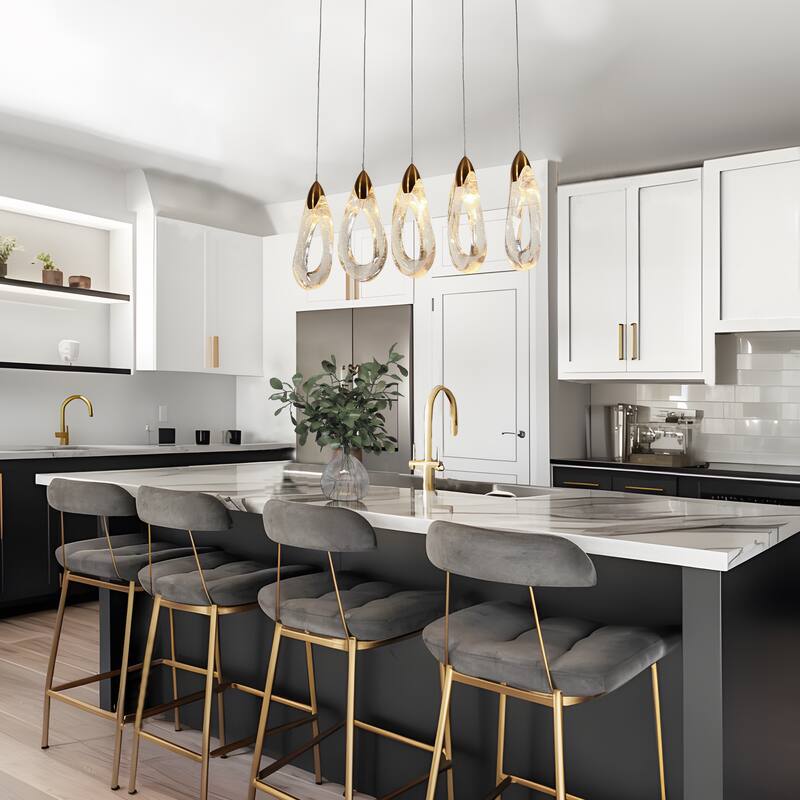 Modern Gold 5-Light LED Chandelier Linear Kitchen Island Pendant Light - 36.2" W x 12.4" H x 5.5" D