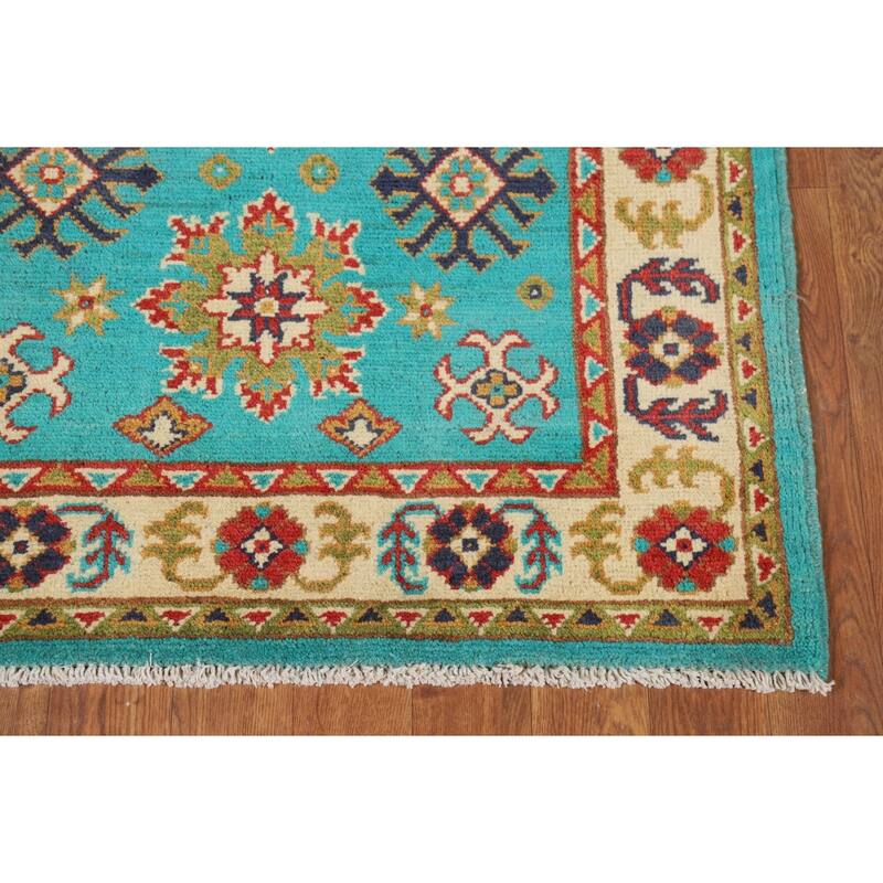 Turquoise Blue Kazak Foyer Rug Hand-Knotted Bedroom Wool Carpet - 2'9"x 4'0"