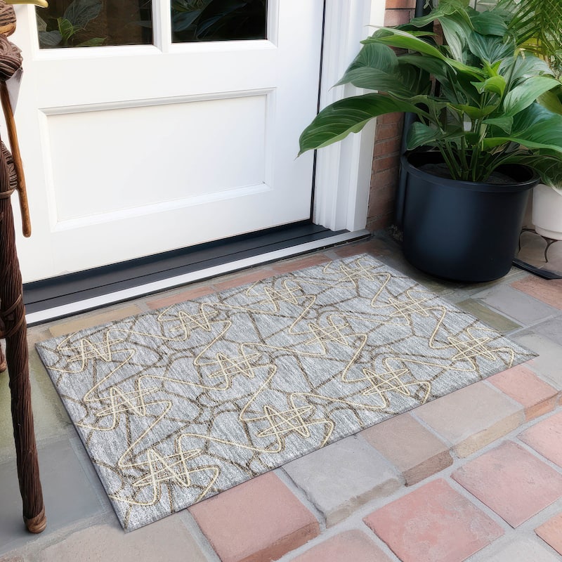 Machine Washable Indoor/ Outdoor Contemporary Links Chantille Rug - Gray - 1'8" x 2'6"