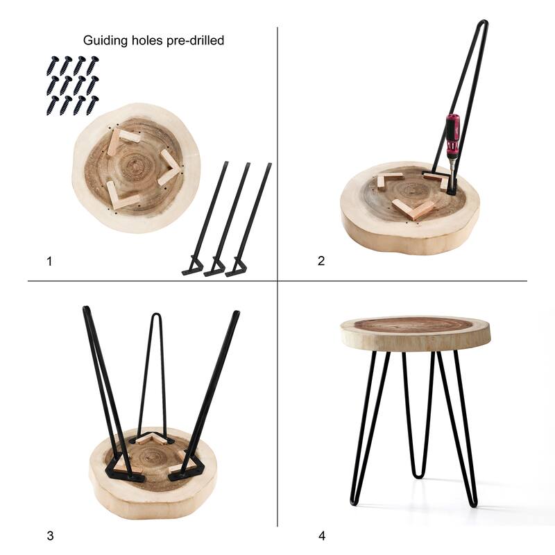 Greenage Suar Wood End Table Solid Wood with Hairpin Table Legs
