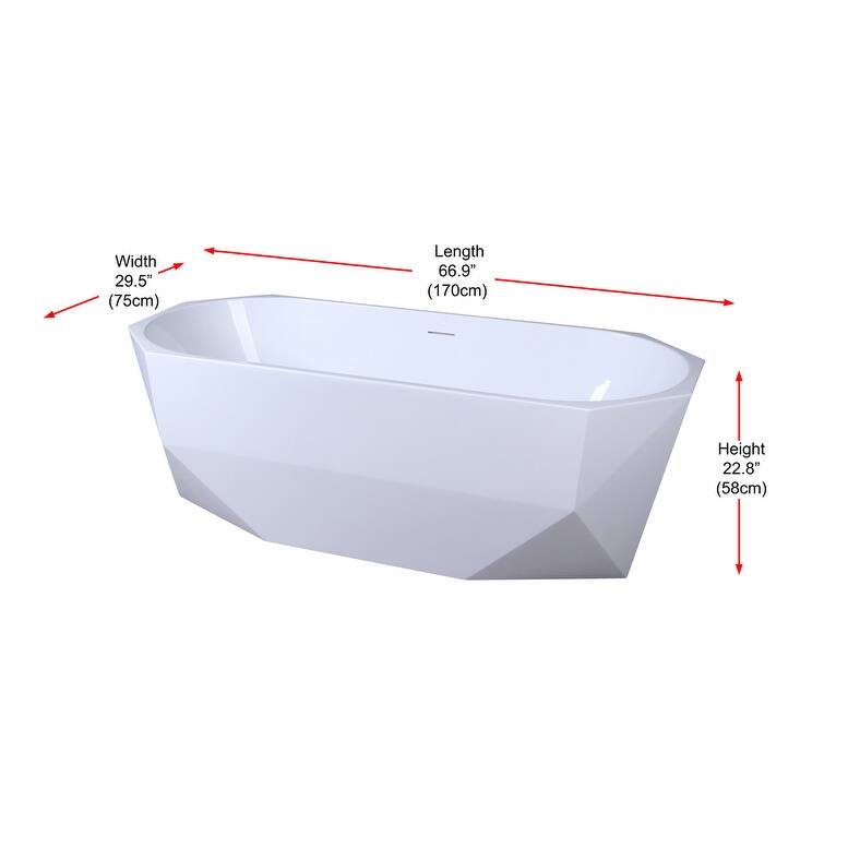 Edward Soaking Diamond Style Bathtub in Glossy White
