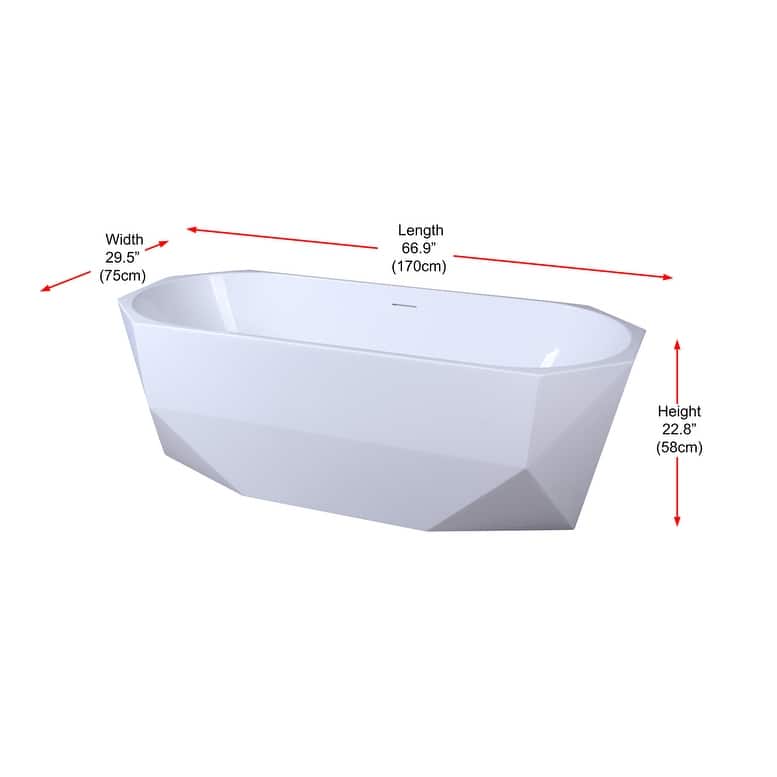 Indigo Home 67 inch Soaking Diamond Style Bathtub in Glossy White