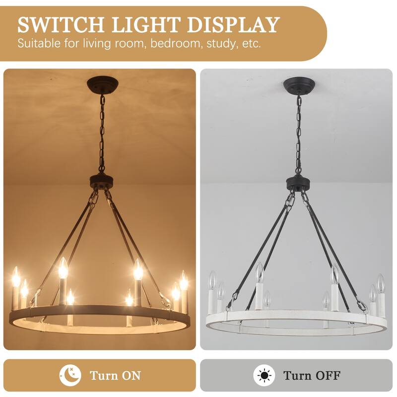 8-Light Candlestick Wagon Wheel Chandelier Linear Chandelier Lighting for Kitchen Island