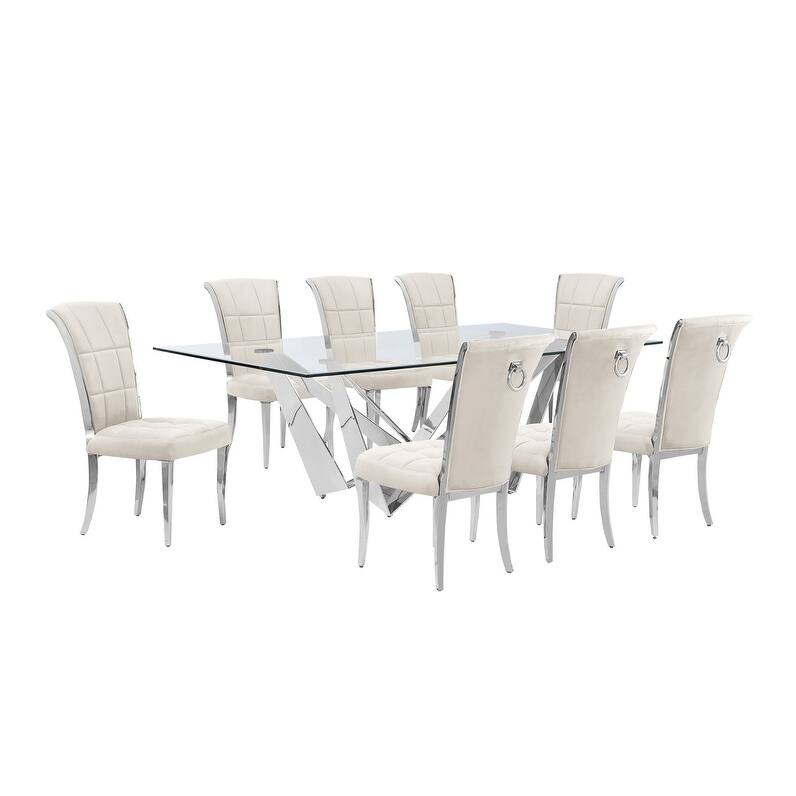 Best Quality Furniture D402/3-SC320-7 Dining Set with 94" 15mm Glass with Bevel