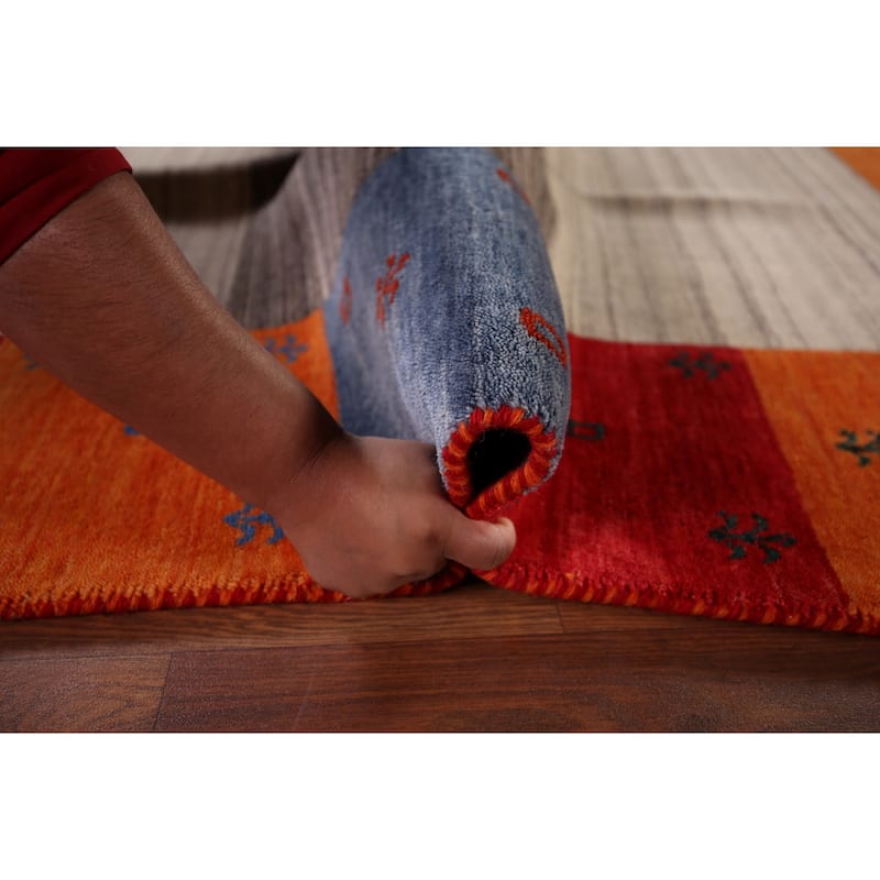 Striped Gabbeh Indian Area Rug Hand-Knotted Tribal Wool Carpet - 8'5"x 9'9"