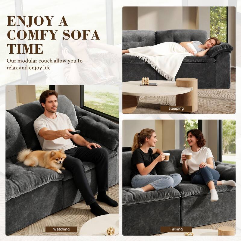 Rossetta Modular Design Cushioned Modular Chenille Fabric Sleeper Loveseat Sofa