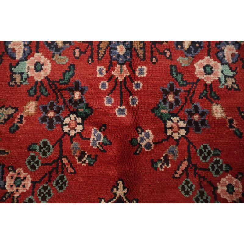 Hand Knotted Oriental 100% Wool Carpet Traditional Floral Red Hamedan Area Rug - 9' 7'' X 6' 7''