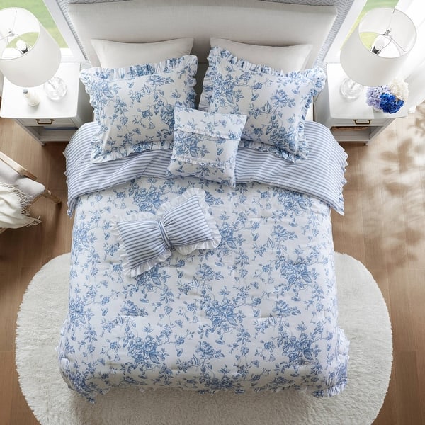 Madison Park Essentials Adele Comforter Set with Decorative Pillows - Full/Queen - Blue