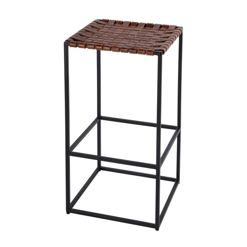 Lowell 30 in. Seat Height Leather and Iron Backless Bar Stool with Footrest - Brown Leather