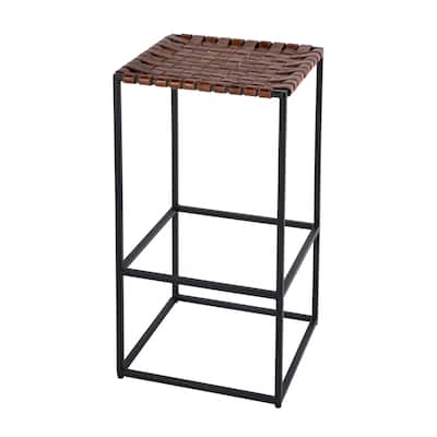 Lowell 30 in. Seat Height Leather and Iron Backless Bar Stool with Footrest