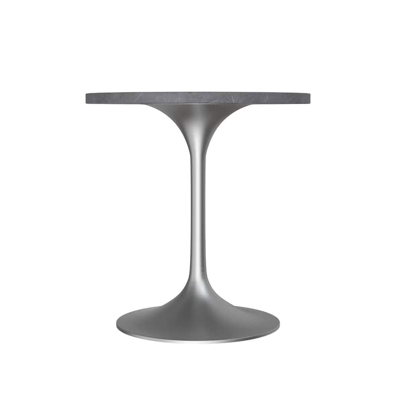 LeisureMod Verve 27" Round Dining Table with Stone TableTop and Brushed Chrome Base for Kitchen & Dining Room