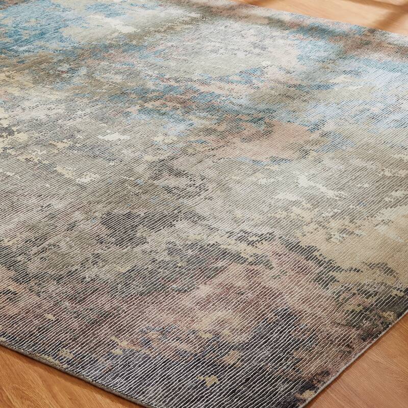 Modern Multi-Colored Hand-Knotted Wool & Viscose Area Rug