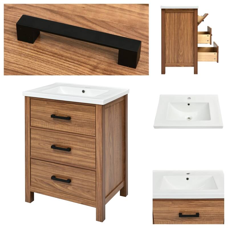 48" Bathroom Vanity Set with Ceramic Basin Sink (Separate), Storage Cabinet with Drawers