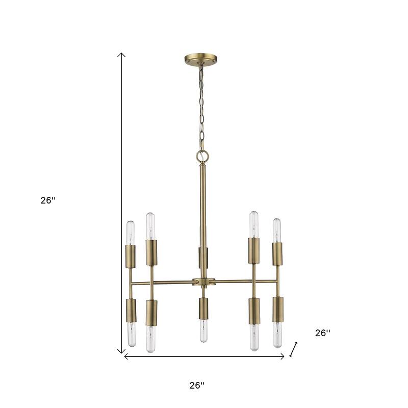 HomeRoots Brass Candle Style Ten Light Metal Dimmable Chandelier - 26' X '26' X '26