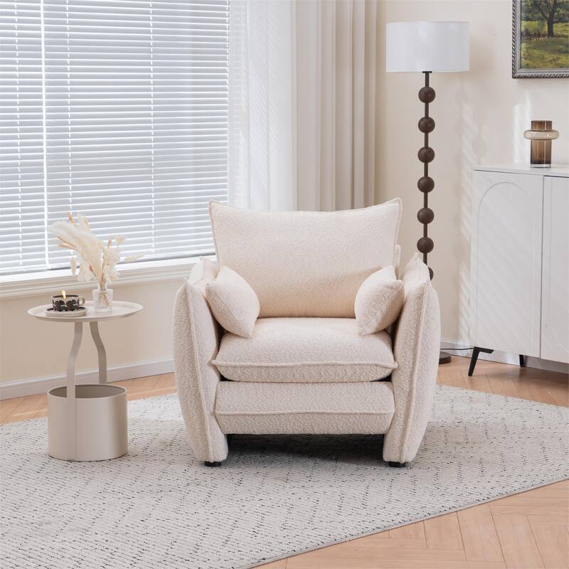 Sharp-Angle Single Sofa Chair with Side Pockets, Multifunctional Lounge Reading Chair, Ergonomic Upholstered Armchair - Beige