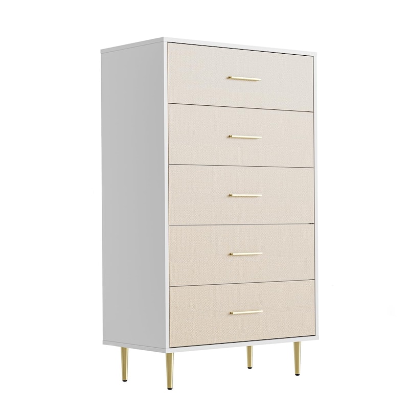 3/5/6/7/8 Drawer Dresser for Bedroom, Modern Wooden Chest of Drawers with Gold Handles