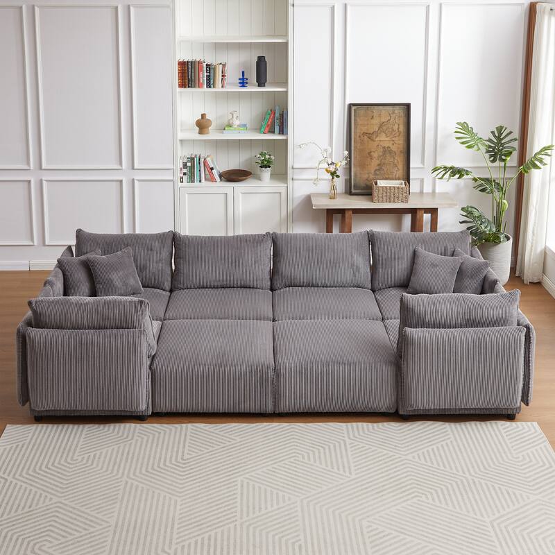 106.3" Corduroy Modular Sectional Sofa (Set of 2) with USB-C & 4 Cushions