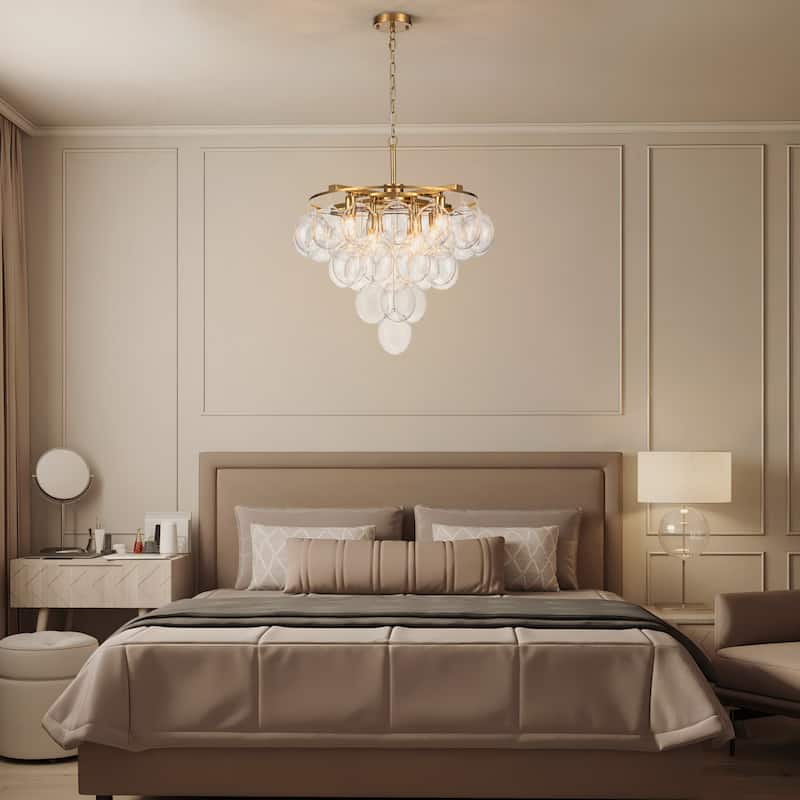 Starsky 8 - Light 23in. Modern Glam Cluster Glass Bubble Chandelier with 28 Clear Glass Globe Bubble