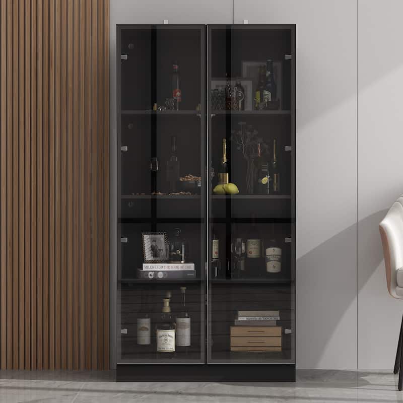 63"Hx31.5"W Lighted Display Cabinet with Glass Doors Bookshelf Buffet