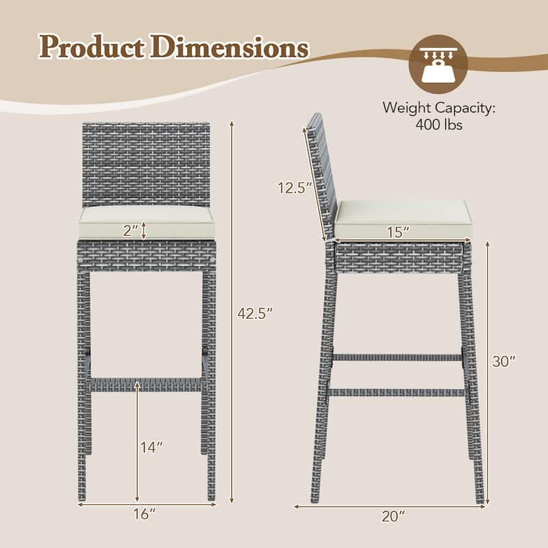 Gymax 4 PCS Patio Wicker Barstools Bar Height Chairs W/ Cushions